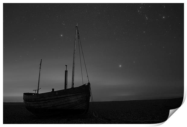  A wooden boat under a starry sky Print by Artem Liss