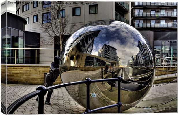  Clarence Dock  Mirror Ball Leeds Canvas Print by Sandra Pledger