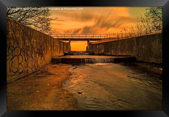  Weir Sunset Framed Print by Tony Clement