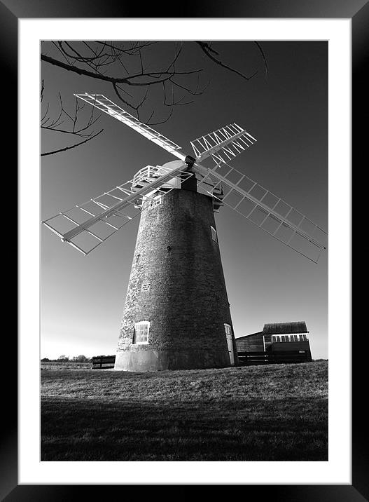 Horsey Windmill in Black and White Framed Mounted Print by Stephen Mole