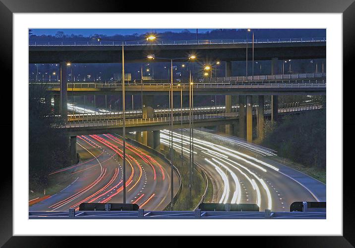  Motorway Junction of M23 and M25 at dusk Framed Mounted Print by Michael Chandler