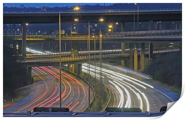 Motorway Junction of M23 and M25 at dusk Print by Michael Chandler