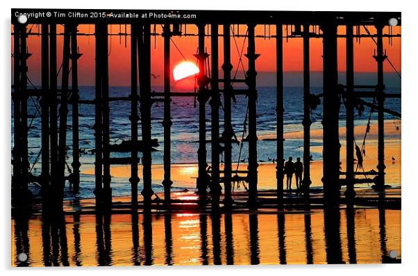  Pier Sunset Acrylic by Tim Clifton