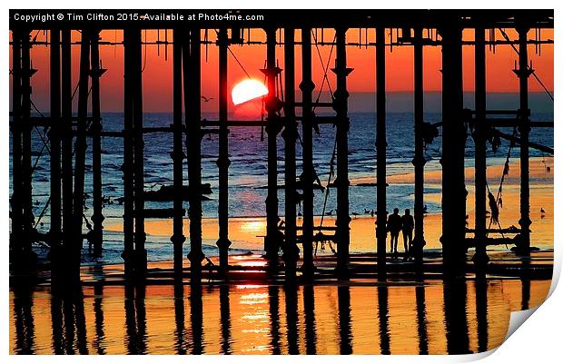  Pier Sunset Print by Tim Clifton