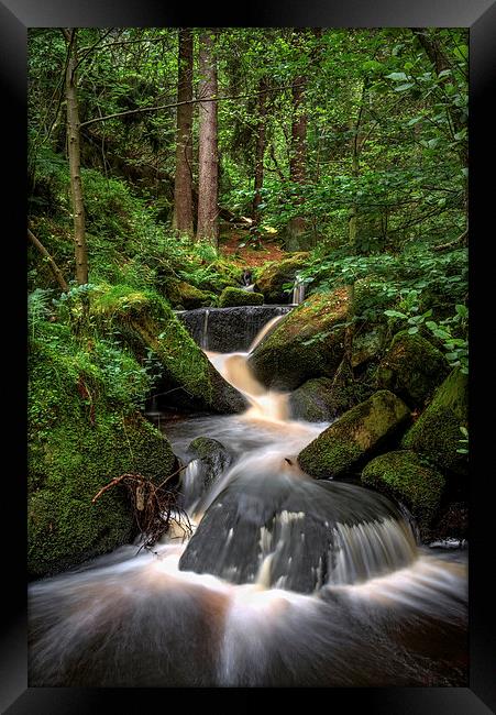 Wyming Brook Cascading Falls Framed Print by Darren Galpin