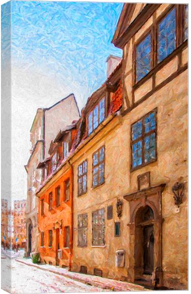 Riga Old Narrow Street Digital Painting Canvas Print by Antony McAulay