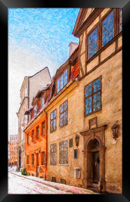 Riga Old Narrow Street Digital Painting Framed Print by Antony McAulay