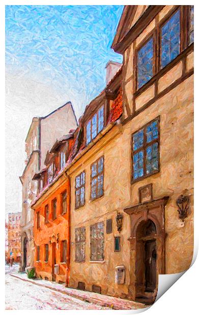 Riga Old Narrow Street Digital Painting Print by Antony McAulay