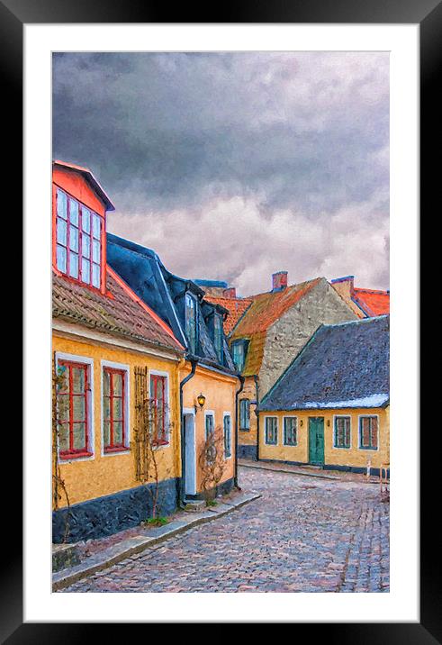 Streets of lund Digital Painting Framed Mounted Print by Antony McAulay
