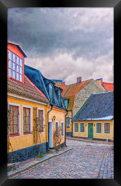 Streets of lund Digital Painting Framed Print by Antony McAulay