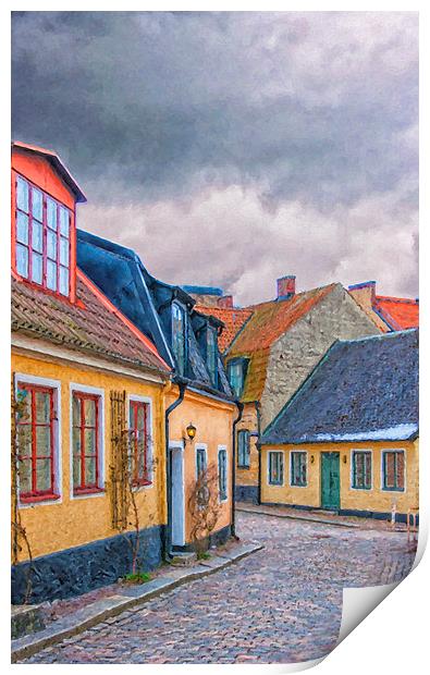 Streets of lund Digital Painting Print by Antony McAulay