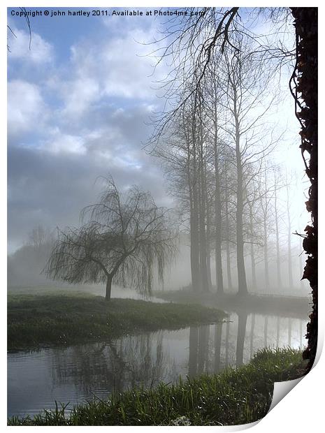 River in the Mist - Poplar Trees and the River Wen Print by john hartley