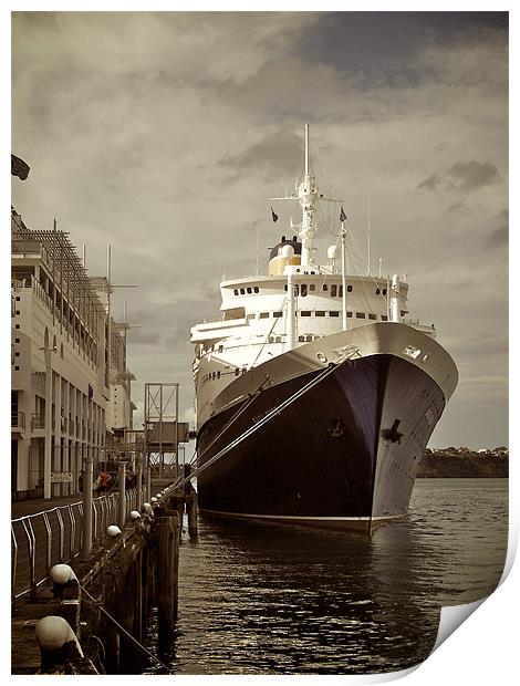 Moored Ship - Auckland Harbour Print by Philip Hurrell