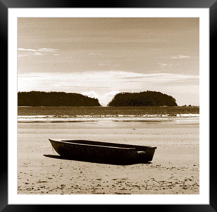 Boat on Beach Duo Tone  Framed Mounted Print by james balzano, jr.