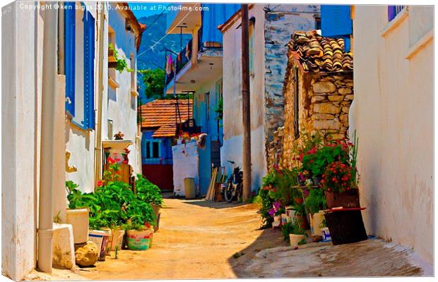 Digital painting of a Turkish village street scene Canvas Print by ken biggs