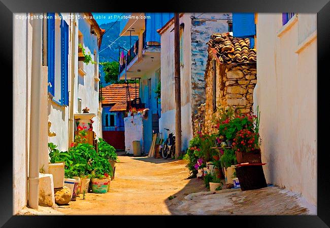 Digital painting of a Turkish village street scene Framed Print by ken biggs