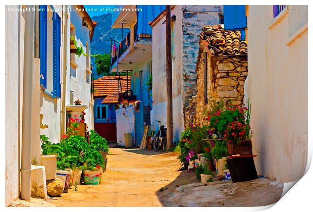 Digital painting of a Turkish village street scene Print by ken biggs