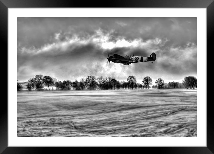 Spitfire Fly Past - Mono  Framed Mounted Print by J Biggadike