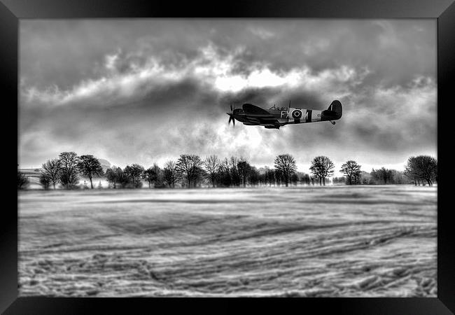 Spitfire Fly Past - Mono  Framed Print by J Biggadike