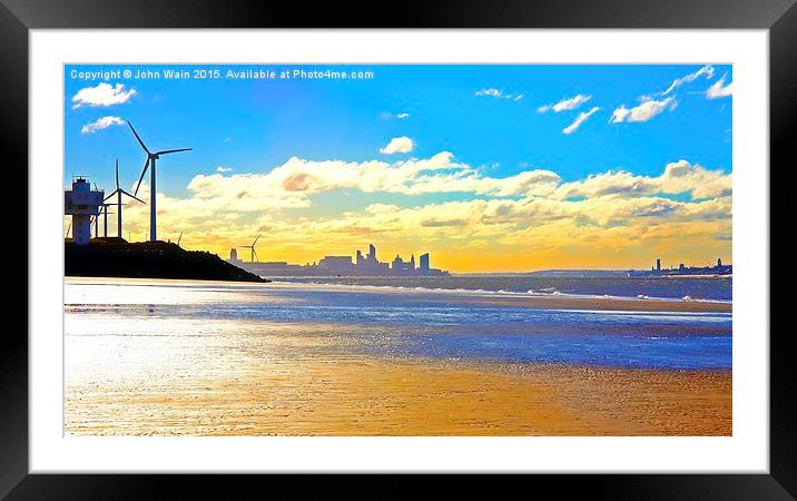Liverpool Water Front from Crosby Beach... Framed Mounted Print by John Wain
