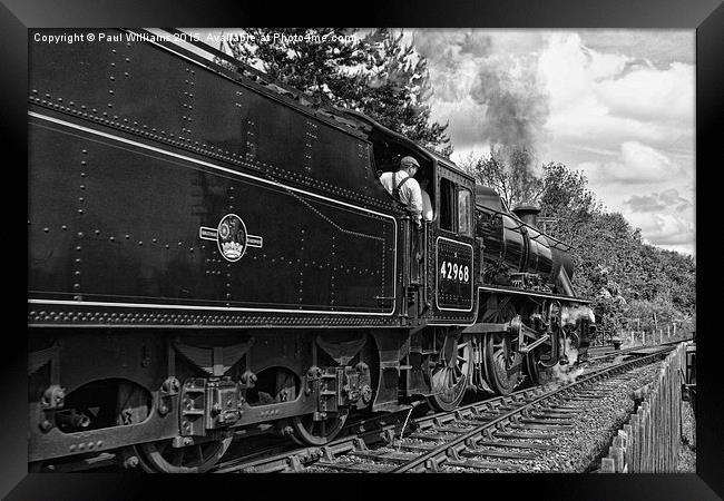 Driving the Train b/w Framed Print by Paul Williams