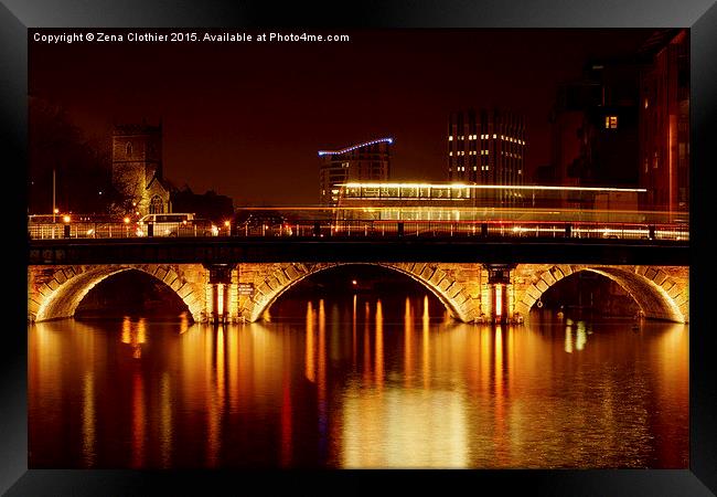 Bristol Bridge at night Framed Print by Zena Clothier