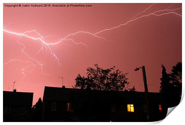Lightning Over Harlow, Essex, UK 01 Print by Justin Hubbard