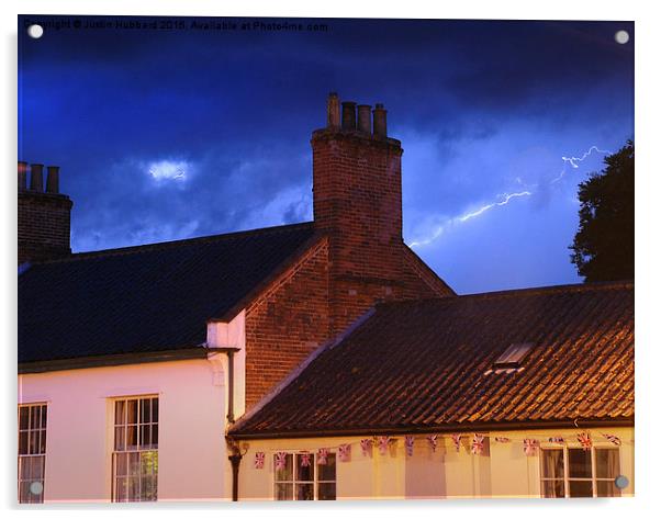  Lightning Over Wymondham Acrylic by Justin Hubbard