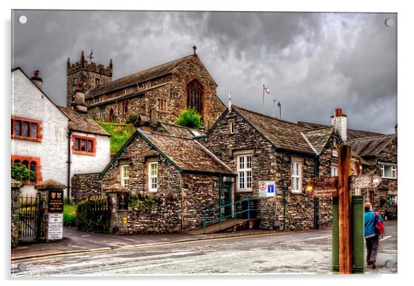 Hawkshead Village and Church Acrylic by Tom Gomez