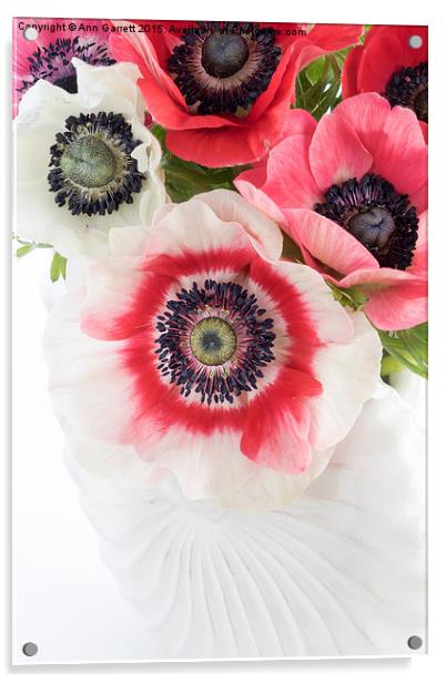 Anemones in a White Shell Vase Acrylic by Ann Garrett