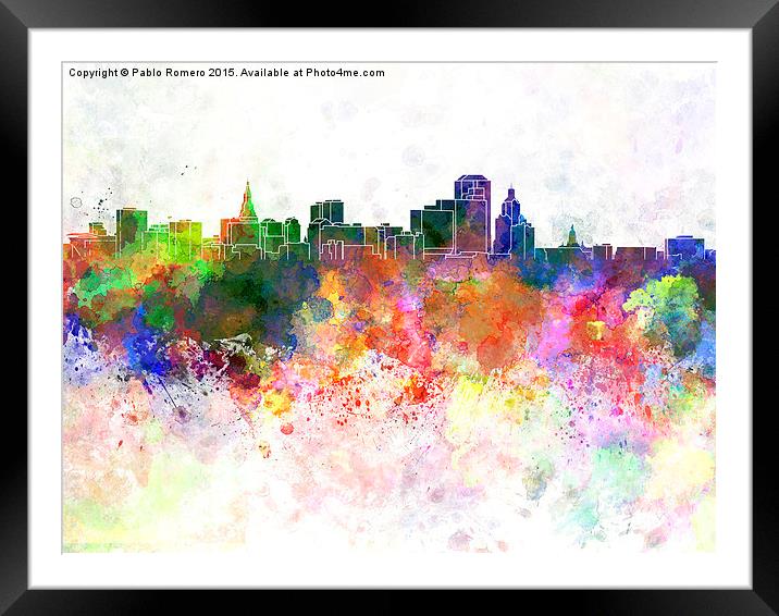 Hartford skyline in watercolor background Framed Mounted Print by Pablo Romero