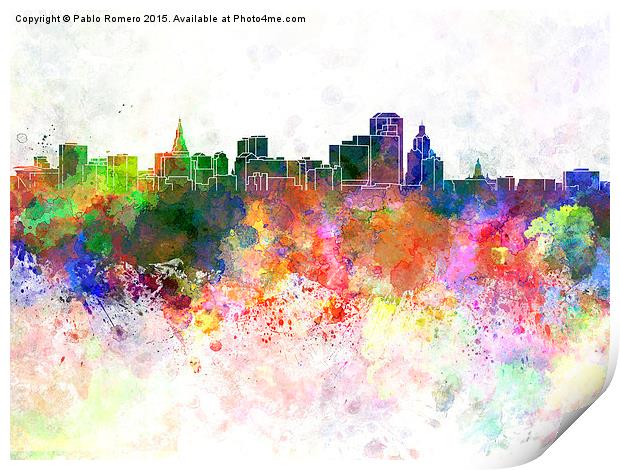 Hartford skyline in watercolor background Print by Pablo Romero