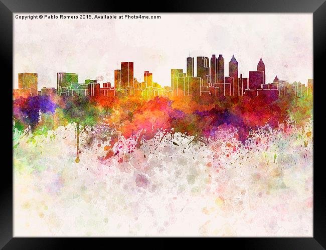 Atlanta skyline in watercolor background Framed Print by Pablo Romero