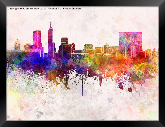 Indianapolis skyline in watercolor background Framed Print by Pablo Romero