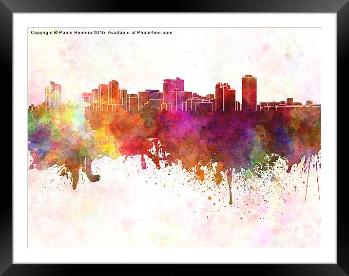 Manila skyline in watercolor background Framed Mounted Print by Pablo Romero