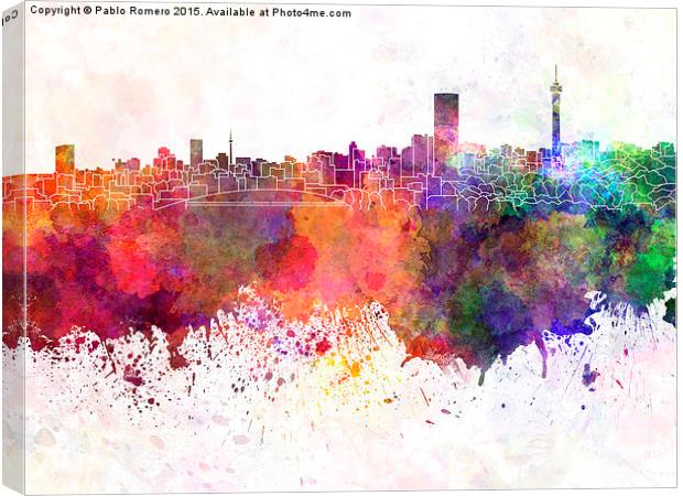 Johannesburg skyline in watercolor background Canvas Print by Pablo Romero