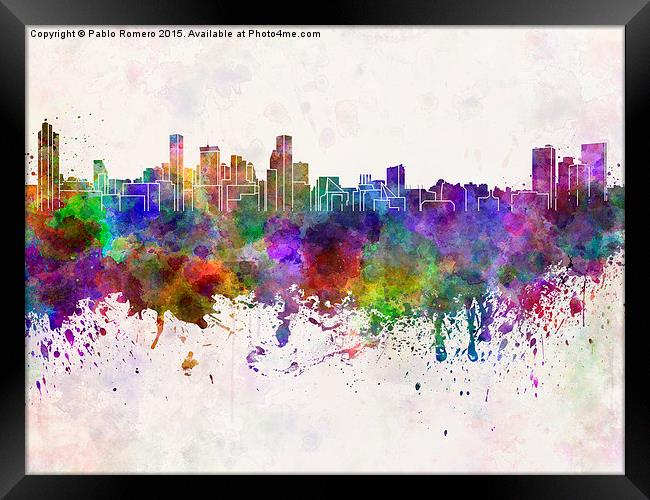 Baltimore skyline in watercolor background Framed Print by Pablo Romero