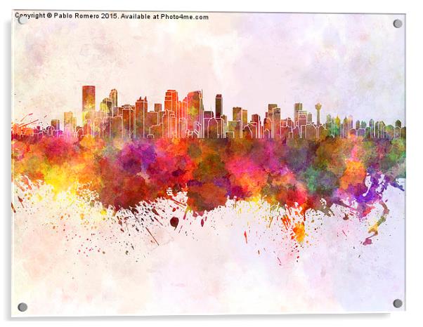 Calgary skyline in watercolor background Acrylic by Pablo Romero
