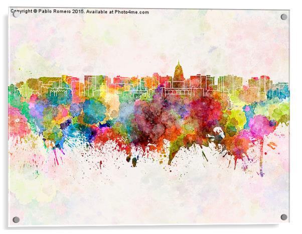 Madison skyline in watercolor background Acrylic by Pablo Romero