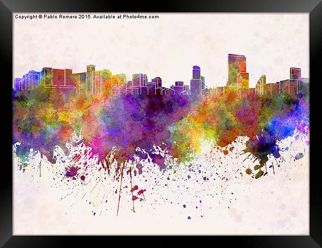 Orlando skyline in watercolor background Framed Print by Pablo Romero