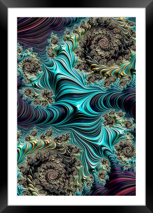 Aqua Spirals Framed Mounted Print by Steve Purnell