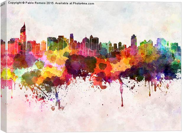 Jakarta skyline in watercolor background Canvas Print by Pablo Romero