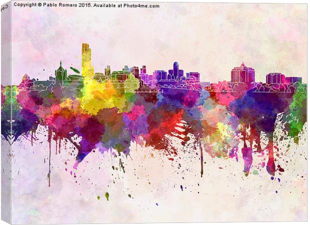 Albany skyline in watercolor background Canvas Print by Pablo Romero