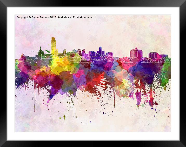 Albany skyline in watercolor background Framed Mounted Print by Pablo Romero