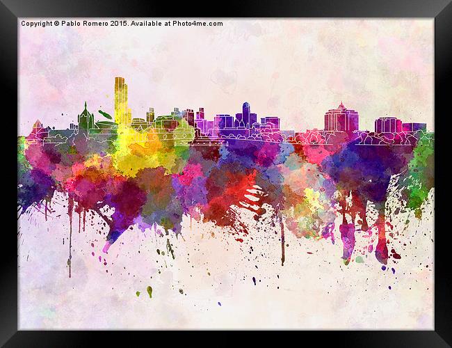 Albany skyline in watercolor background Framed Print by Pablo Romero