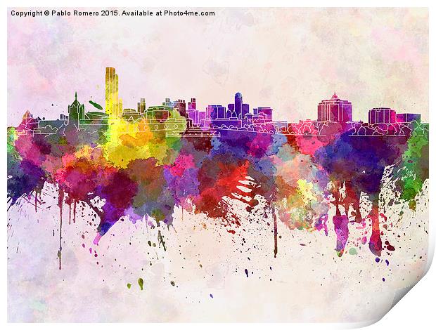 Albany skyline in watercolor background Print by Pablo Romero