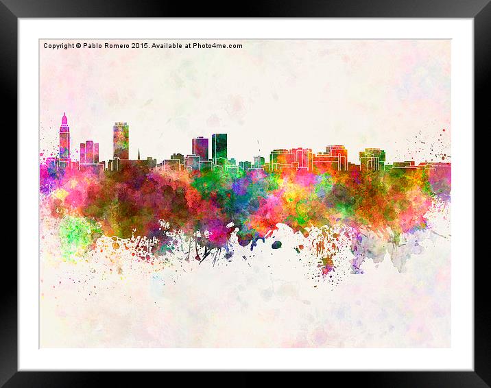Baton Rouge skyline in watercolor background Framed Mounted Print by Pablo Romero