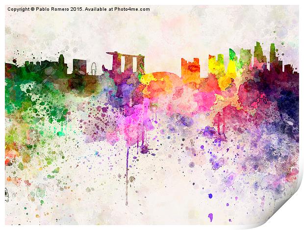  Singapore skyline in watercolor background Print by Pablo Romero
