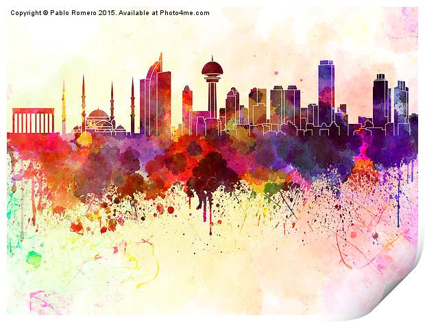 Ankara skyline in watercolor background Print by Pablo Romero