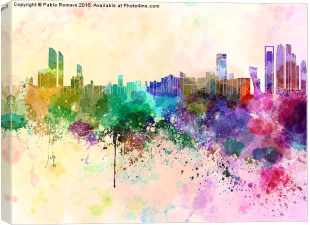 Abu Dhabi skyline in watercolor background Canvas Print by Pablo Romero